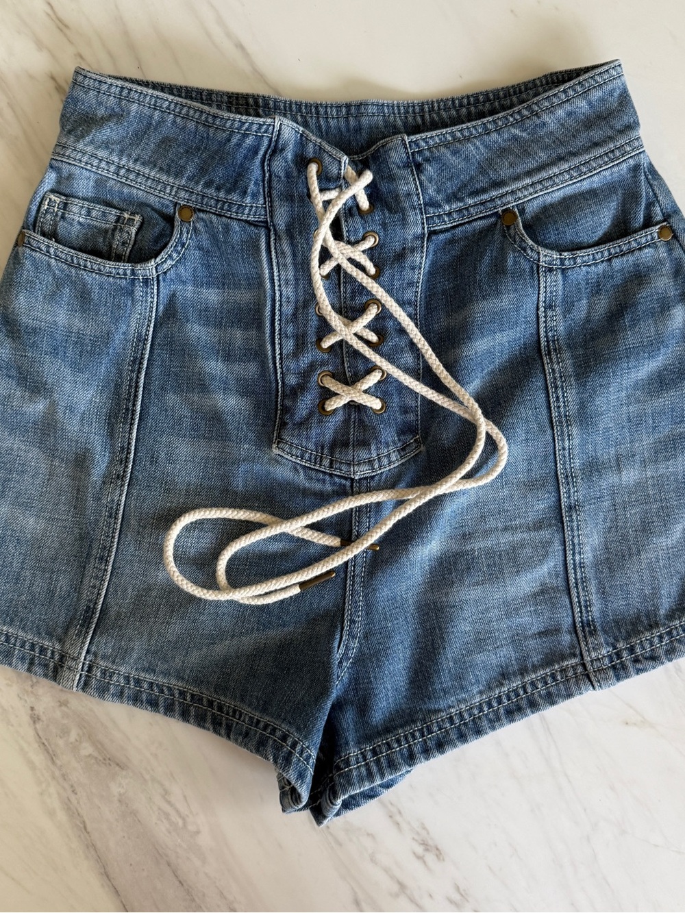 Zimmermann Blue Lace-Up Denim Jean Shorts size 1